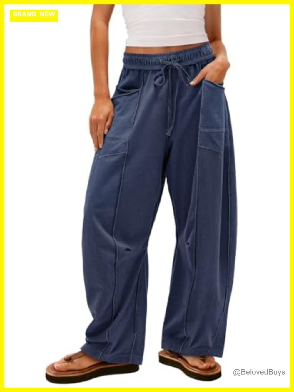 Wide Leg Palazzo Pants Baggy Loose Fit Drawstring Frill Trim Casual Beach